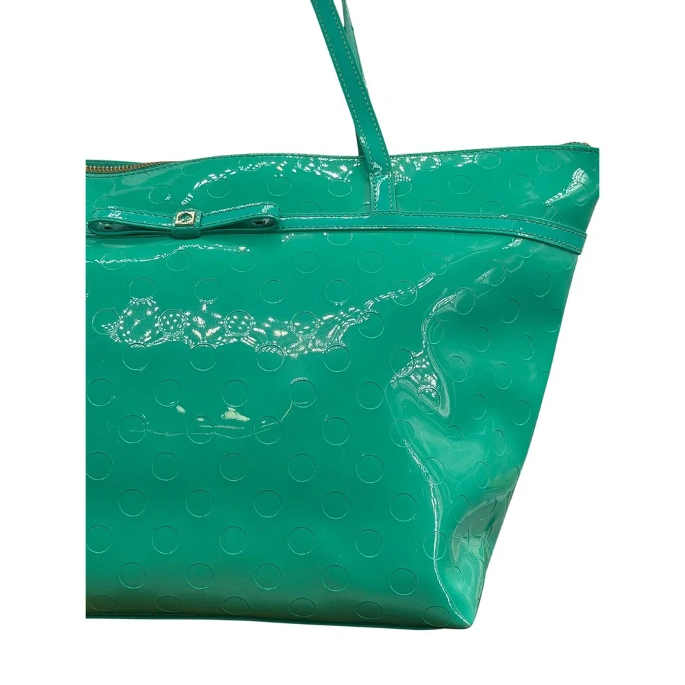 Kate Spade Sophie Camellia Street Patent Tote Bag Womens Teal Bow Shoulder Bag